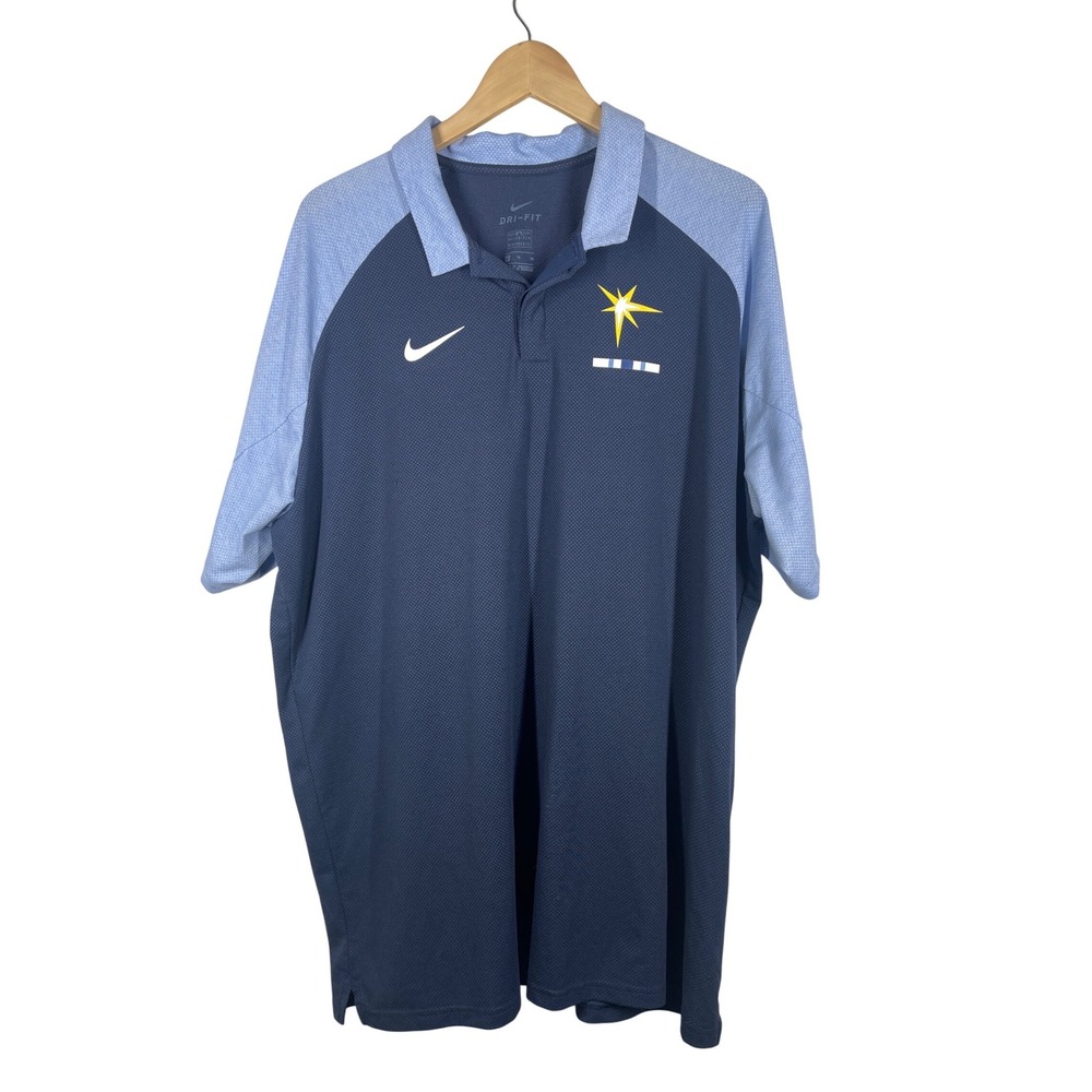 Nike Dri-FIT Tampa Bay Rays MLB Polo Shirt Mens XL Navy Blue Colorblock Raglan